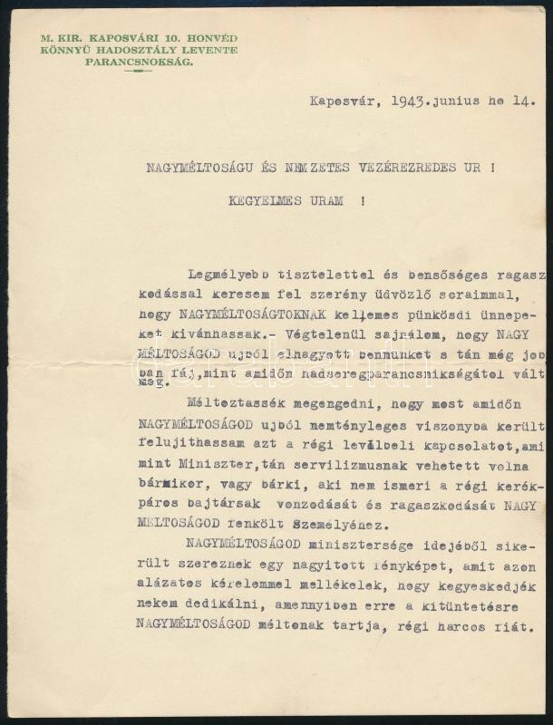 1943 3 db levél nagybaczoni Nagy Vilmos (1884-1976) vezérezredes részére lemondása alkalmából - Image 3
