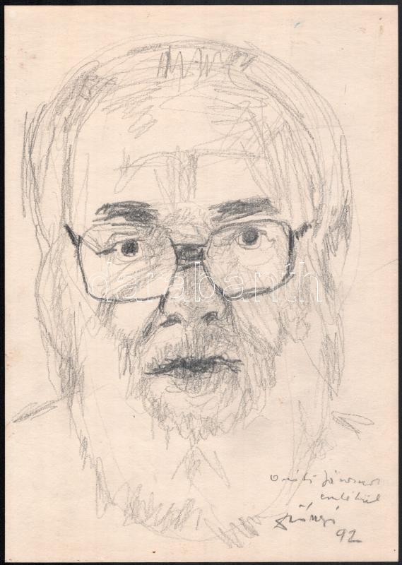 Diószegi Balázs (1914-1999): Ónodi János portréja. Ceruza, papír, jelzett, autográf ajánlási sorokkal, 30,5×21,5 cm