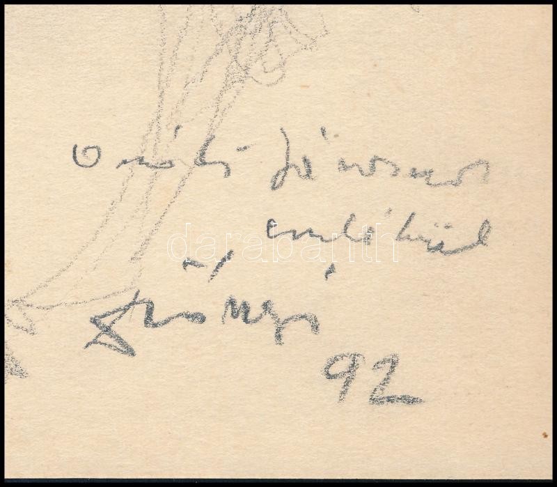 Diószegi Balázs (1914-1999): Ónodi János portréja. Ceruza, papír, jelzett, autográf ajánlási sorokkal, 30,5×21,5 cm - Image 2