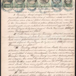 1876 Szerződés magas díjlerovással: 3 x 20Ft, 7Ft, 1Ft, 75kr (245.500)