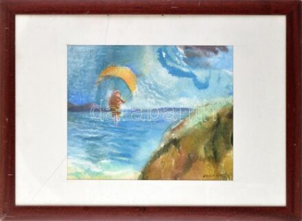 Bráda Tibor (1941-2022): Jön a vihar, 2002. Akvarell, papír, jelzett. 34,5x42 cm. Reprodukálva: Magyar Múzsa, 2017. szept., IV. oldal (a folyóirat egy példánya a tétel részét képezi). Üvegezett fakeretben, üvegen repedéssel. /