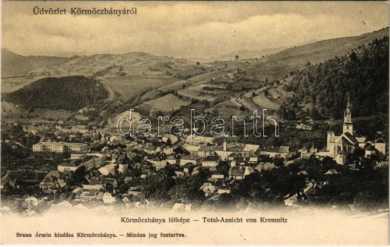 Körmöcbánya, Kremnitz, Kremnica; látkép. Braun Ármin kiadása / general view