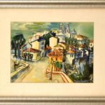 Farkasházy jelzéssel: Városrészlet. Akvarell, papír, 24,5x34 cm. Dekoratív, üvegezett fakeretben.