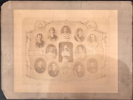 1883 Magyaróvári Torna- és Vívóegylet 1883-as verseny győzteseinek tablóképe, kartonra kasírozva, 20,5×25,5 cm