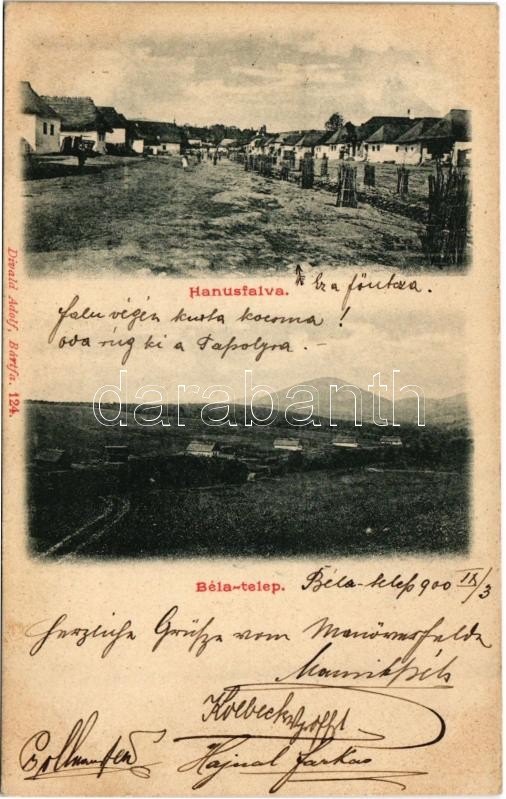 1900 Tapolyhanusfalva, Hanusfalva, Hanusovce nad Toplou; Fő utca, Béla-telep. Divald Adolf 124. / street view