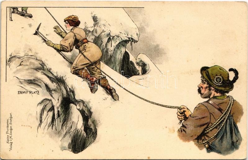 Hegymászók / mountain climbers, winter sport. Alpine Postkarten Verlag v. M. Seger litho s: Ernst Platz (Rb)