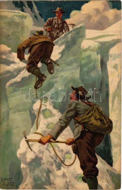 Hegymászók / mountain climbers, winter sport. Meissner & Buch Künstler-Postkarten Serie 1471. litho 'Bergsport' s: Ernst Platz