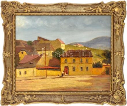 Turmayer jelzéssel: Napfényes utca. Olaj, váészon, javított. Dekoratív fakeretben, 50x60 cm