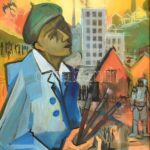 Kondor Béla jelzéssel: A festő. Olaj, kréta, falemez. Kissé sérült fakeretben. 65x50 cm