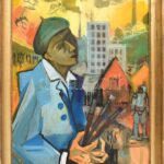Kondor Béla jelzéssel: A festő. Olaj, kréta, falemez. Kissé sérült fakeretben. 65x50 cm - Image 2
