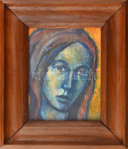 Hegedüs Miklós (1949-): Arc. Olaj, falemez. Jelzés nélkül, hátoldalán (kiállítási?) raglapon feliratozott. Fakeretben, 14,5x11,5 cm