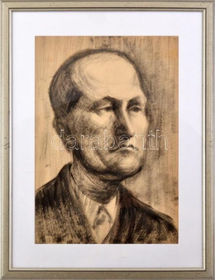 Uitz jelzéssel: Portré. Szén, papír. Üvegezett fakeretben, 42x29 cm