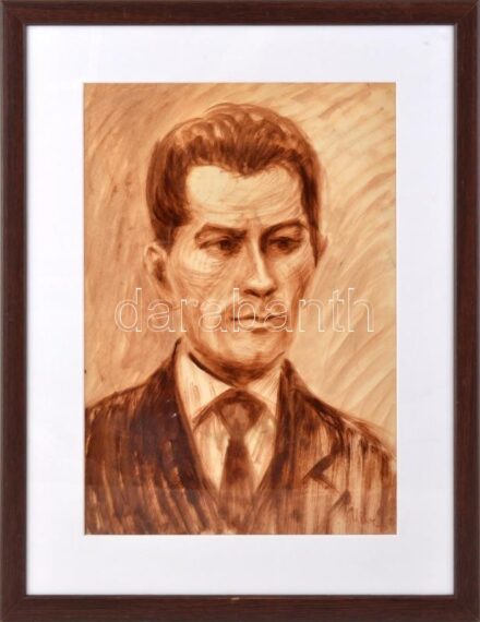 Uitz jelzéssel: Arckép. Szén, papír. Üvegezett fakeretben, 42x29 cm