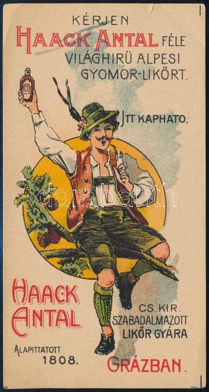 Haack Antal gyomorlikőr litho számolócédula