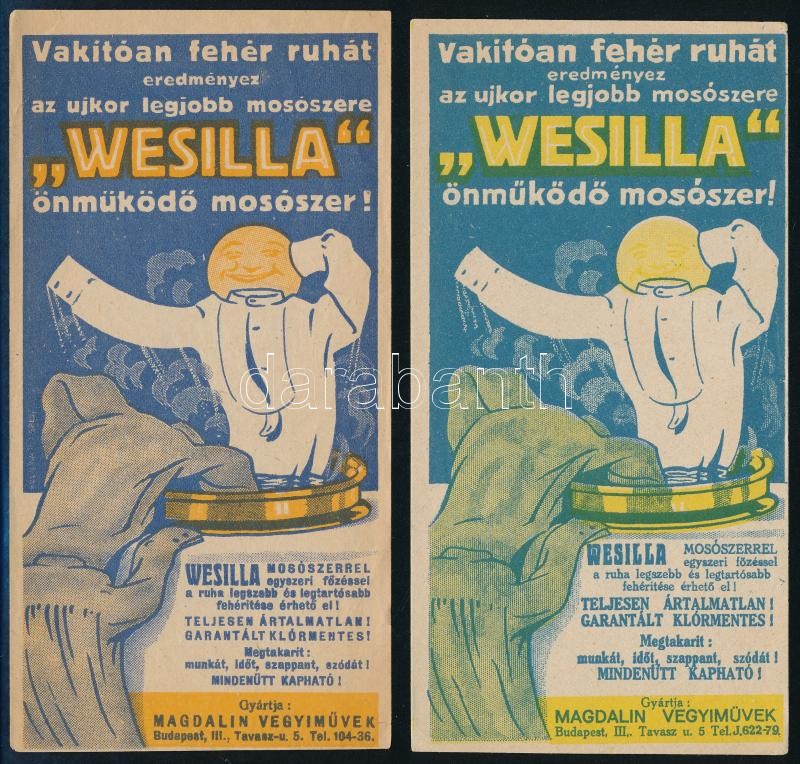 'Wesilla - önműködő mosószer' számolócédula, 2 db