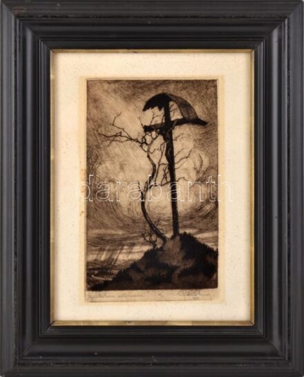 Páris Erzsi (1887-?): Kereszten Rézkarc, papír, Jelzett, Üvegezett keretben. 23x16 cm