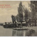 Nyitra, Nitra; Nyitra vize az uszodával, fürdőzők, csónakok. W.L. 487. / riverside, swimming pool, bathers, rowing boats