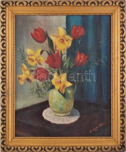 D. Kővári Péter jelzéssel: Csendélet. Olaj, vászon, keretben. 40x50 cm