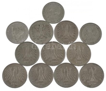 Német Szövetségi Köztársaság 1975-1992. 5M Cu-Ni (9xklf évjárat vagy verdejel) + 1977-1992. 2M Cu-Ni (3xklf évjárat vagy verdejel) T:vegyes Federal Repbulic Germany 1975-1992. 5 Mark (9xdiff year of issue or mint mark) + 1977-1992. 2