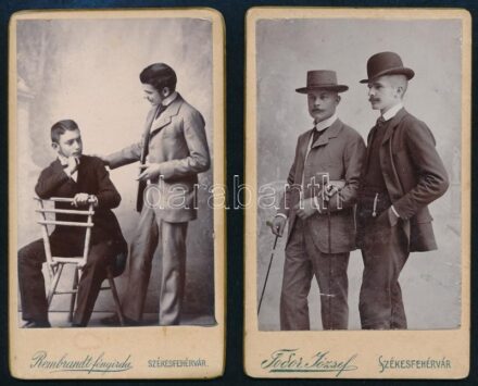cca 1910 Férfiportrék, 2 db keményhátú fotó székesfehérvári műtermekből, 8×5 cm