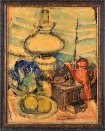 Jelzés nélkül: Csendélet. Akvarell, papír. Dekoratív, üvegezett, kissé sérült fakeretben, 59x45 cm