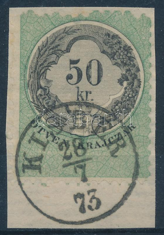 1868 50kr 1873-as 'KISBÉR' postai bélyegzéssel / Fiscal stamp with postmark