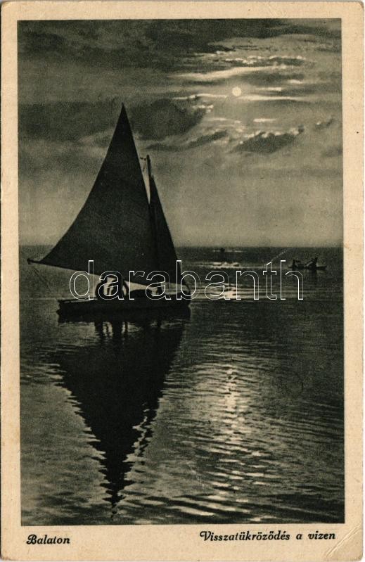 Balaton, visszatükröződés a vízen, vitorlás (EK)