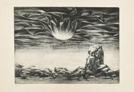 Rékassy Csaba (1937-1989): Nyár. Rézmetszet, papír. Jelzett. Számozott (50/41). Lap széle kissé sérült. 29x39,5 cm.