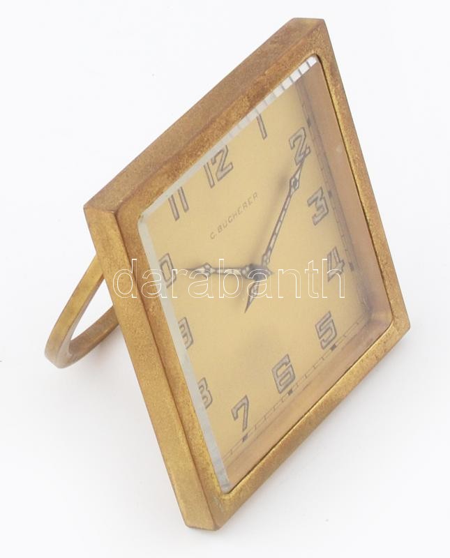 C. Bucherer mechanikus asztali óra, működik, réz házzal. 8x8 cm - Image 2