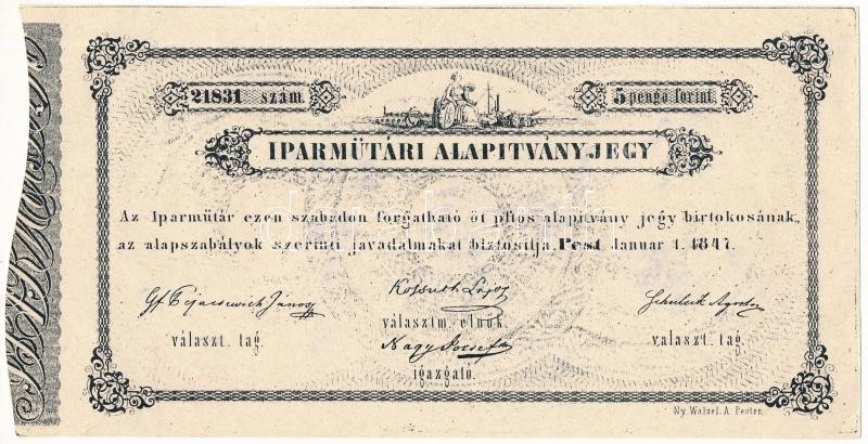 1847. 5Ft 'Iparműtári Alapítvány Jegy' 1960-as évekbeli reprint '21831' sorszámmal (modern reprint) T:I-,II