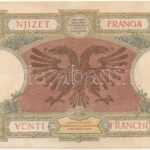 Albánia / Olasz megszállás 1939. 20Fr T:III,III- Albania / Italian occupation 1939. 20 Franga C:F,VG Krause P#7 - Image 2