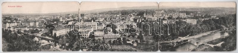 Kolozsvár, Cluj; 3-részes kihajtható panorámalap. Schuster Emil kiadása / 3-tiled folding panoramacard (hajtásnál szakadt / torn at fold)