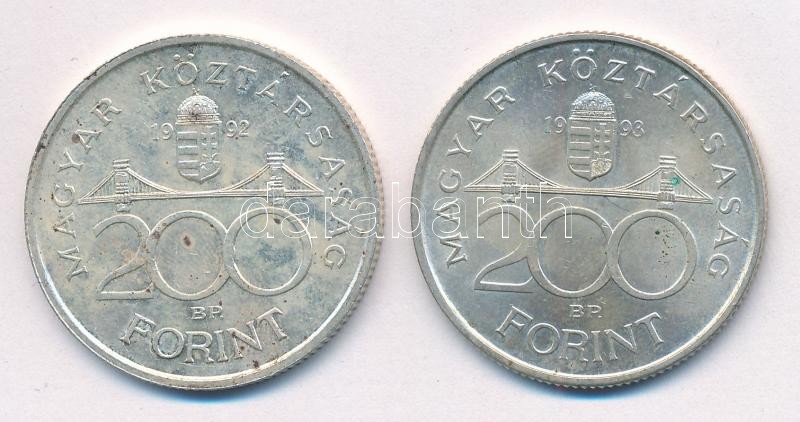 1992-1993. 200Ft Ag 'MNB' (2xklf) T:1- patina Adamo F13 - Image 2