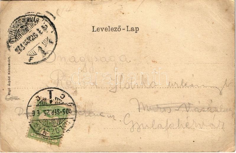 1905 Kolozsvár, Cluj; Fő tér. 'Ellenzék' politikai és társadalmi napilap montázs. Rigó Árpád kiadása / main square, newspaper montage (r) - Image 2