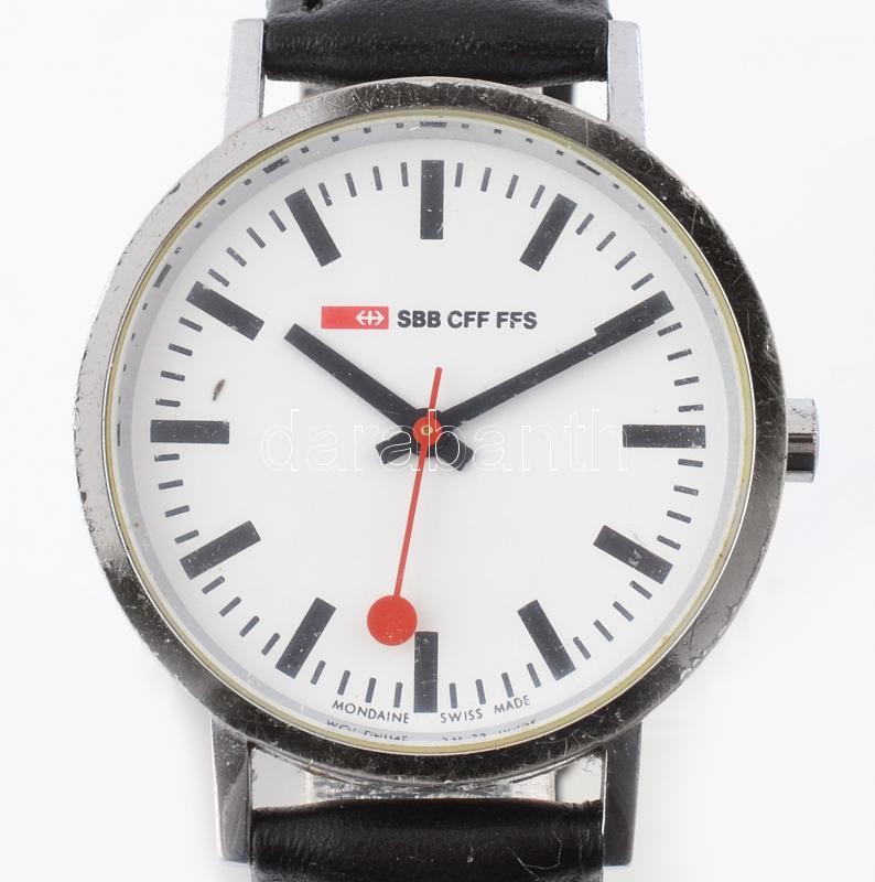 Monden svájci vasutas óra Kvarc, bőr szíjjal, elemmel, működik. d: 30 mm