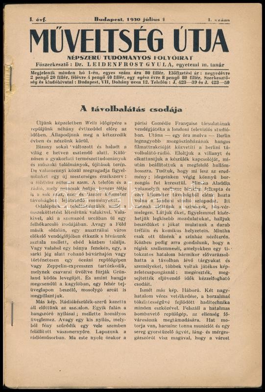 1930 Műveltség útja. I. évf. 1. sz. Kissé szakadt, kissé sérült borítóval. - Image 2