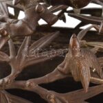 Japán szecessziós, nagyméretű füstölő. Öntött, patinázott bronz. Bambusz és madaras motívumokkal. Korának megfelelő állapotban. Jelzés nélkül. m: 48 cm - Image 3