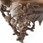 Japán szecessziós, nagyméretű füstölő. Öntött, patinázott bronz. Bambusz és madaras motívumokkal. Korának megfelelő állapotban. Jelzés nélkül. m: 48 cm - Image 4