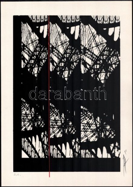 Hervé, Rodolf (1957-2000): Eiffel-torony. Szitanyomat, papír, jelzett, művészpéldány E.A.. 35x24,5 cm. Lap tetején egészen apró szakadással. / Hervé, Rodolf (1957-2000): Eiffel-tower. Screenprint on paper, signed, E.A. artist's proof,