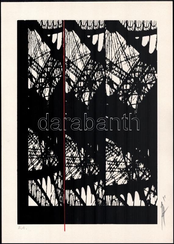 Hervé, Rodolf (1957-2000): Eiffel-torony. Szitanyomat, papír, jelzett, művészpéldány E.A.. 35x24,5 cm. Lap tetején egészen apró szakadással. / Hervé, Rodolf (1957-2000): Eiffel-tower. Screenprint on paper, signed, E.A. artist's proof,