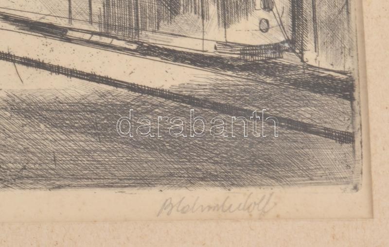 Blahos Rudolf (1917-1986): Felszabadulás tér. Rézkarc, papír, jelzett, üvegezett fakeretben, 27×35 cm - Image 2