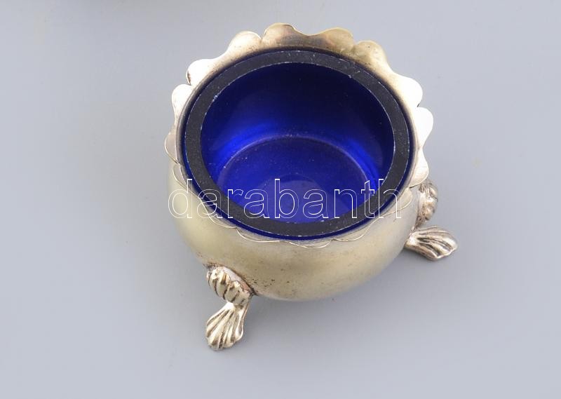 4db angol fűszertartó, üvegbetétekkel, ezüstözött fém, részben jelzett, m: cca. 5cm - Image 2