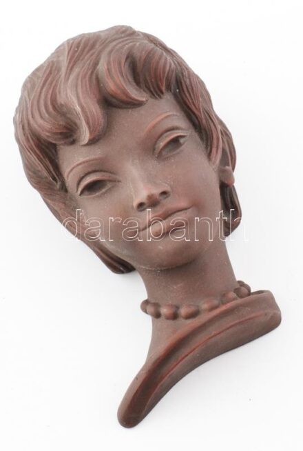 Achatit, német art deco fali kerámia maszk, jelzett, kopásnyomokkal, m: 21 cm