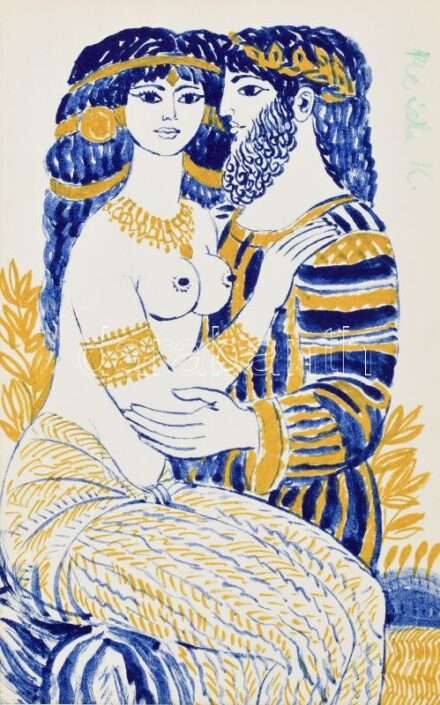 Reich Károly (1922-1988): Illusztráció, ofszet nyomat paszpartuban, utólagos jelzéssel, 12×16 cm