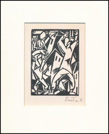 Bortnyik Sándor (1893-1976): Kiáltás, linómetszet, papír, utólagos jelzéssel, paszpartuban, 11,5×8 cm