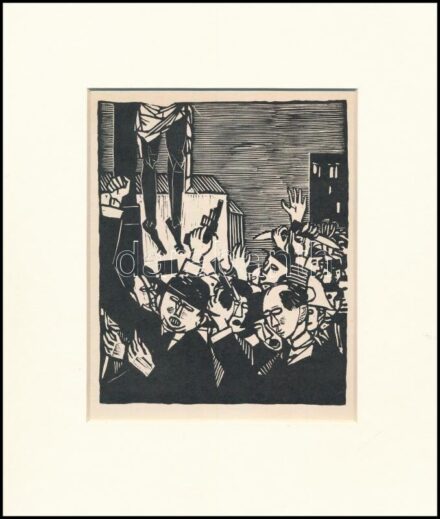 Kondor Béla (1931-1972): Lincselés, fametszet, jelzés nélkül, paszpartuban 12x15 cm