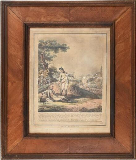 cca 1790-1800 Vincenz Georg Kininger (1767-1851) után, Adam Ritter von Bartsch (1757-1821) metszése: Hősi jelenet a k.k. hadsereg tagjaival a napóleoni háborúk idejéből, amidőn egy közlegény kimenti gróf Magawly őrnagyot (Der Gefreyte
