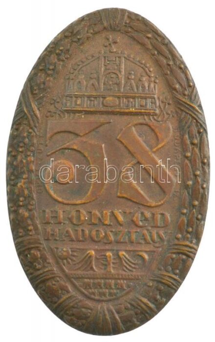 Osztrák-Magyar Monarchia 1914-1918. '38. Honvéd Hadosztály' Br sapkajelvény, függőleges tűvel, 'OPUS ZUTT - BUDAPEST IX.' gyártói jelzéssel (42x26m) T:1- / Austro-Hungarian Monarchy 1914-1918. '38. Honvéd Hadosztály (38. Honved