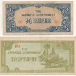 Burma / Japán megszállás 1942-1944. 1/4R + 1/2R T:III Burma / Japanese occupation 1942-1944. 1/4 Rupee + 1/2 Rupee C:F Krause P#12, P#13