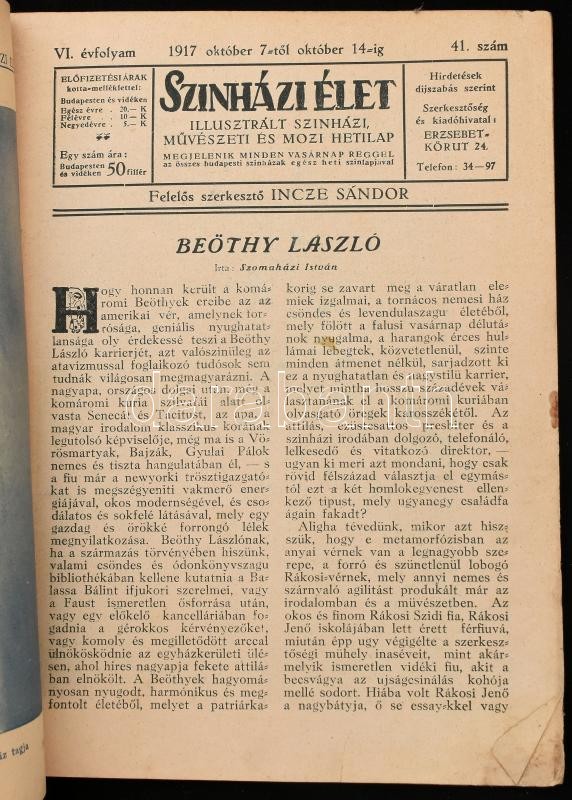 1917 A Színházi élet Magyar Színház jubiláris száma. Foltos - Image 2